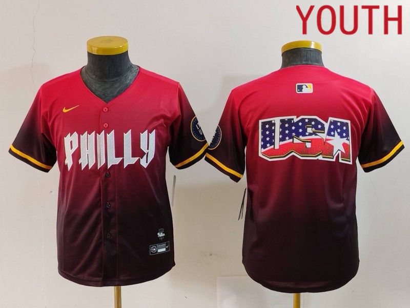 Youth Philadelphia Phillies Blank Red City Edition 2024 Nike MLB Jersey style 3